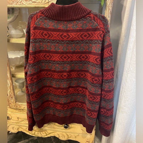 LL Bean Mens Large Aztec 100% Cotton Pullover Vintage Sweater with 1/4 zip - Picture 3 of 5